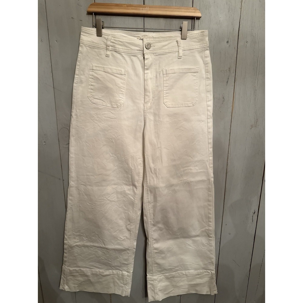 Oat New York Women‎ Jeans High Rise Wide Leg Light Cuff Hem Ivory  Boho 12/31